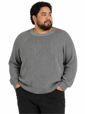 Denver Hayes Men’s 2XL Gray Marled Cotton Rib Knit Crewneck Sweater Pullover